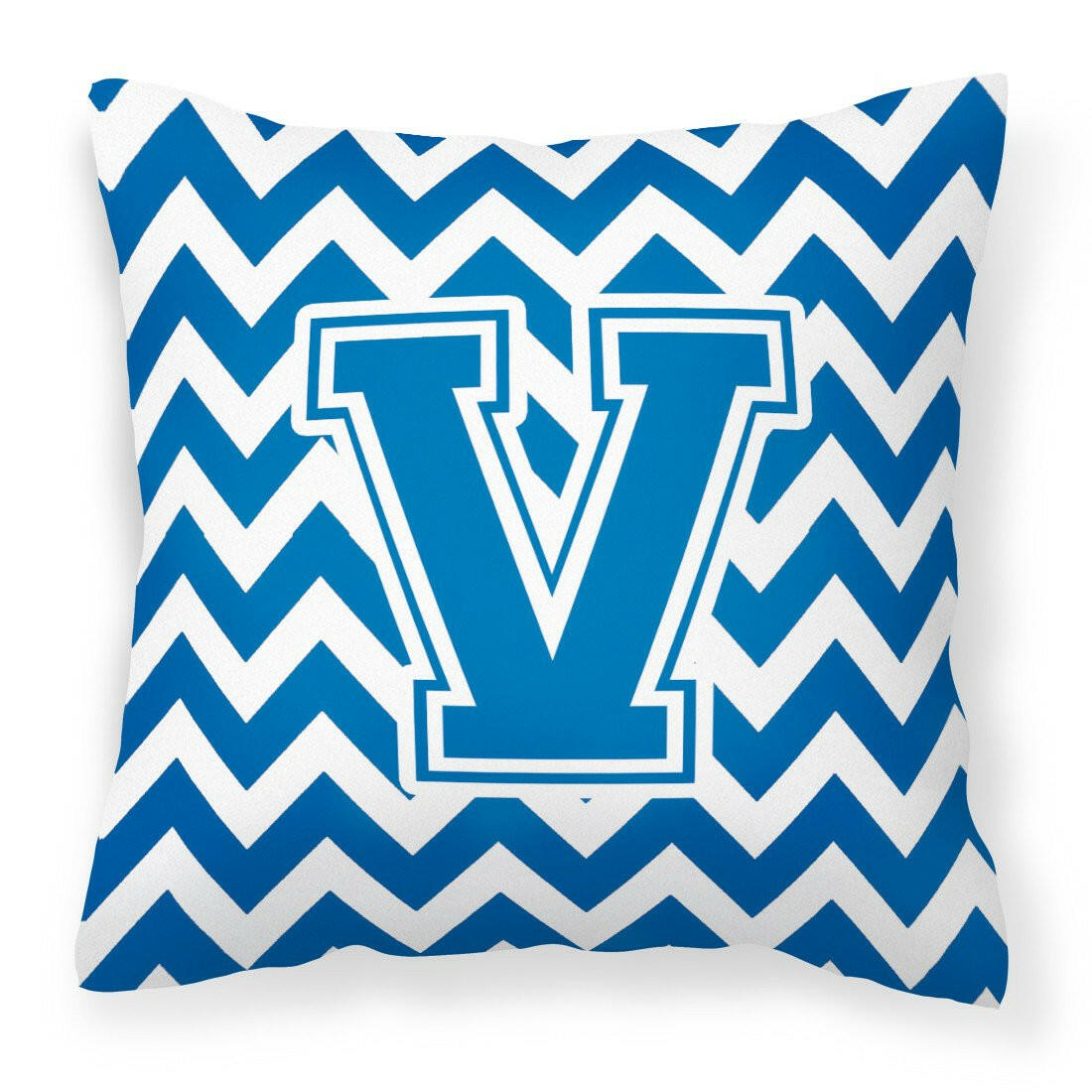 Letter V Chevron Blue and White Fabric Decorative Pillow CJ1056-VPW1414 by Caroline&#39;s Treasures