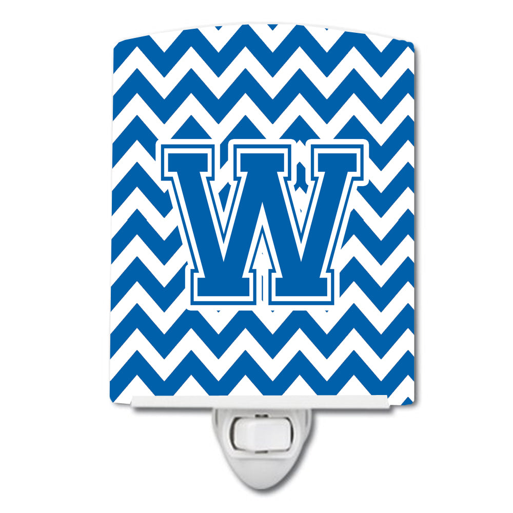 Letter W Chevron Blue and White Ceramic Night Light CJ1056-WCNL - the-store.com