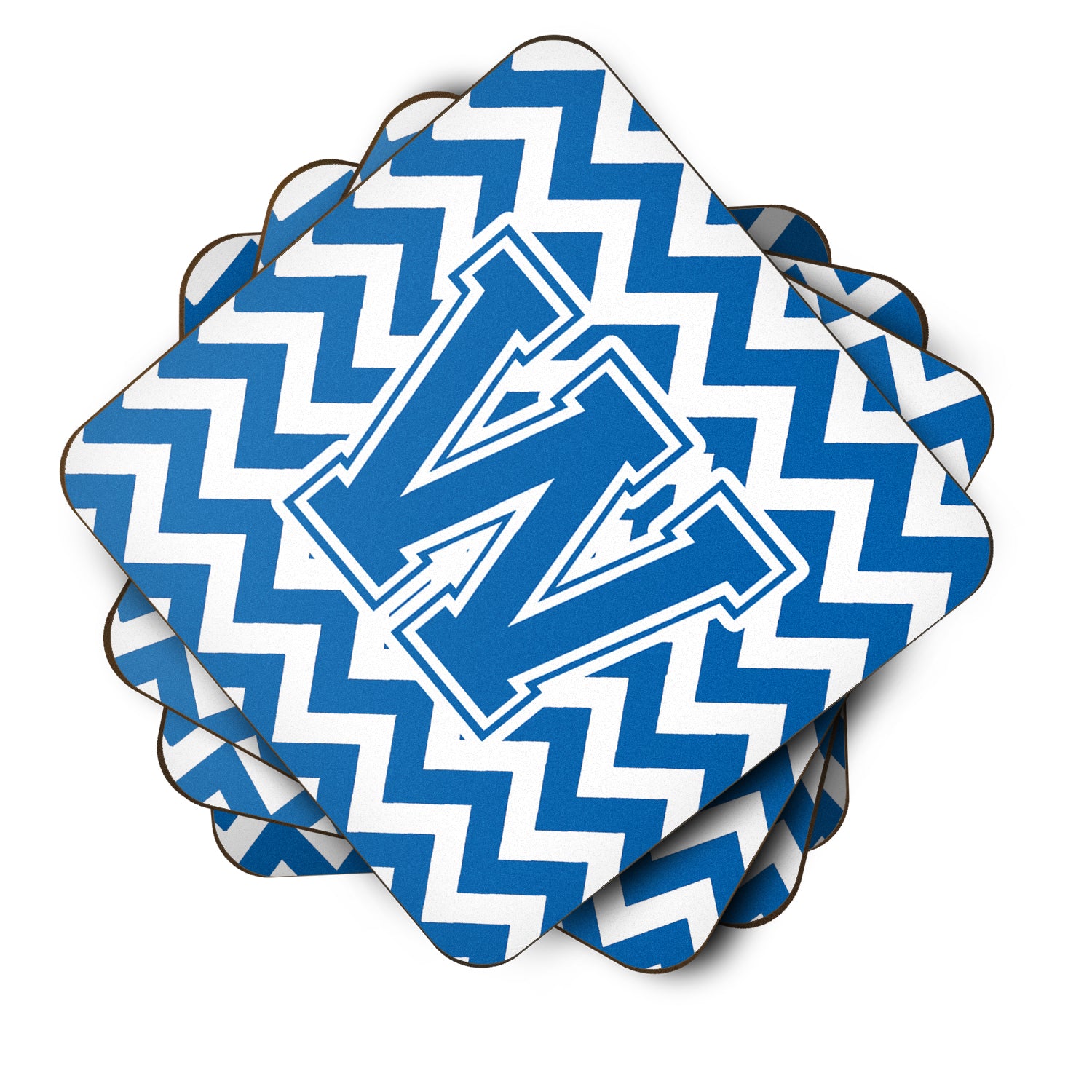 Letter W Chevron Blue and White Foam Coaster Set of 4 CJ1056-WFC - the-store.com