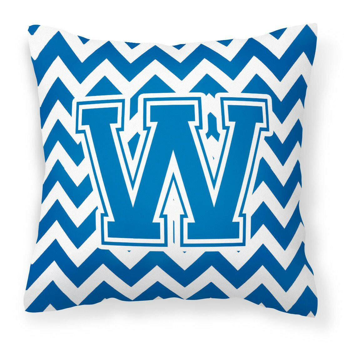 Letter W Chevron Blue and White Fabric Decorative Pillow CJ1056-WPW1414 by Caroline's Treasures