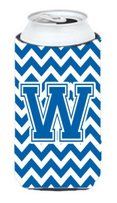 Letter W Chevron Blue and White Tall Boy Beverage Insulator Hugger CJ1056-WTBC by Caroline's Treasures