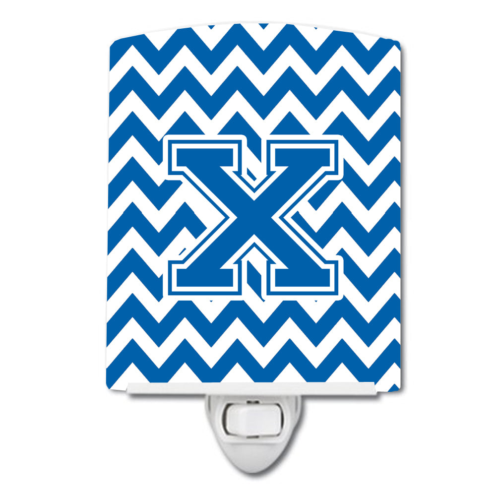 Letter X Chevron Blue and White Ceramic Night Light CJ1056-XCNL - the-store.com