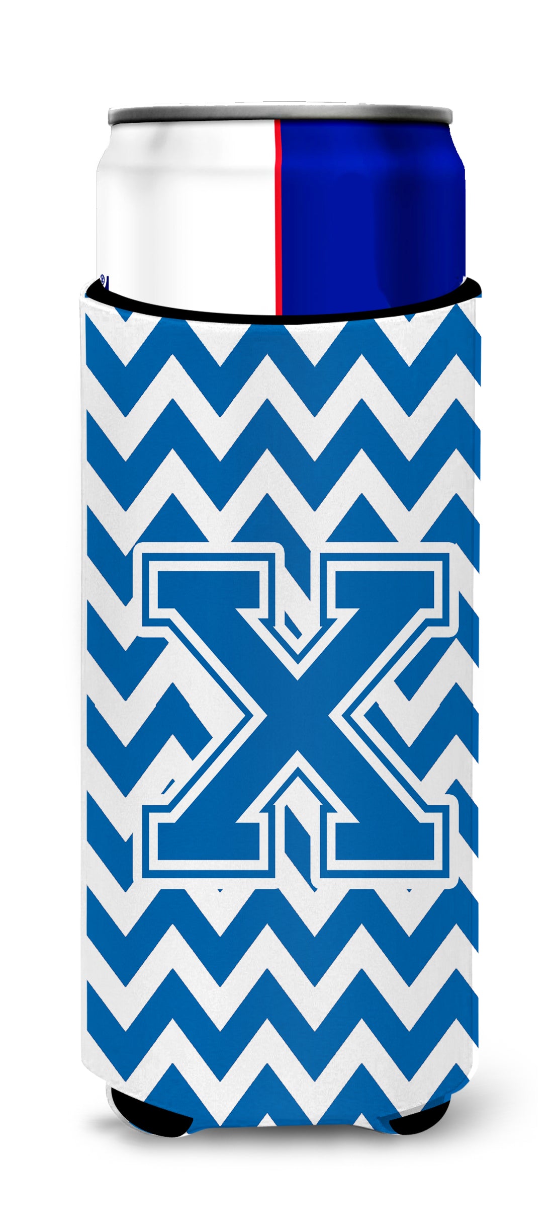 Letter X Chevron Blue and White Ultra Beverage Insulators for slim cans CJ1056-XMUK.