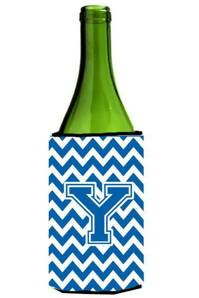 Letter Y Chevron Blue and White Wine Bottle Beverage Insulator Hugger CJ1056-YLITERK by Caroline&#39;s Treasures