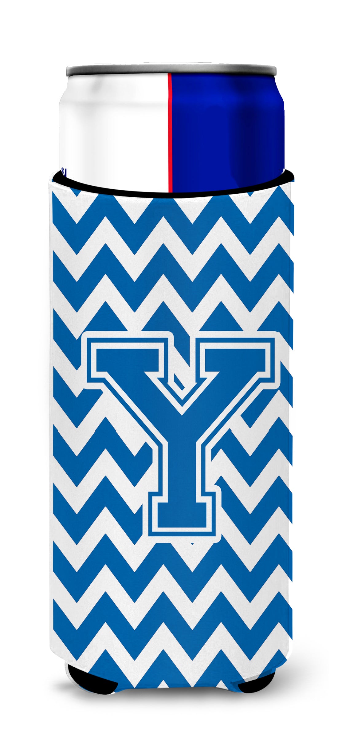 Letter Y Chevron Blue and White Ultra Beverage Insulators for slim cans CJ1056-YMUK.