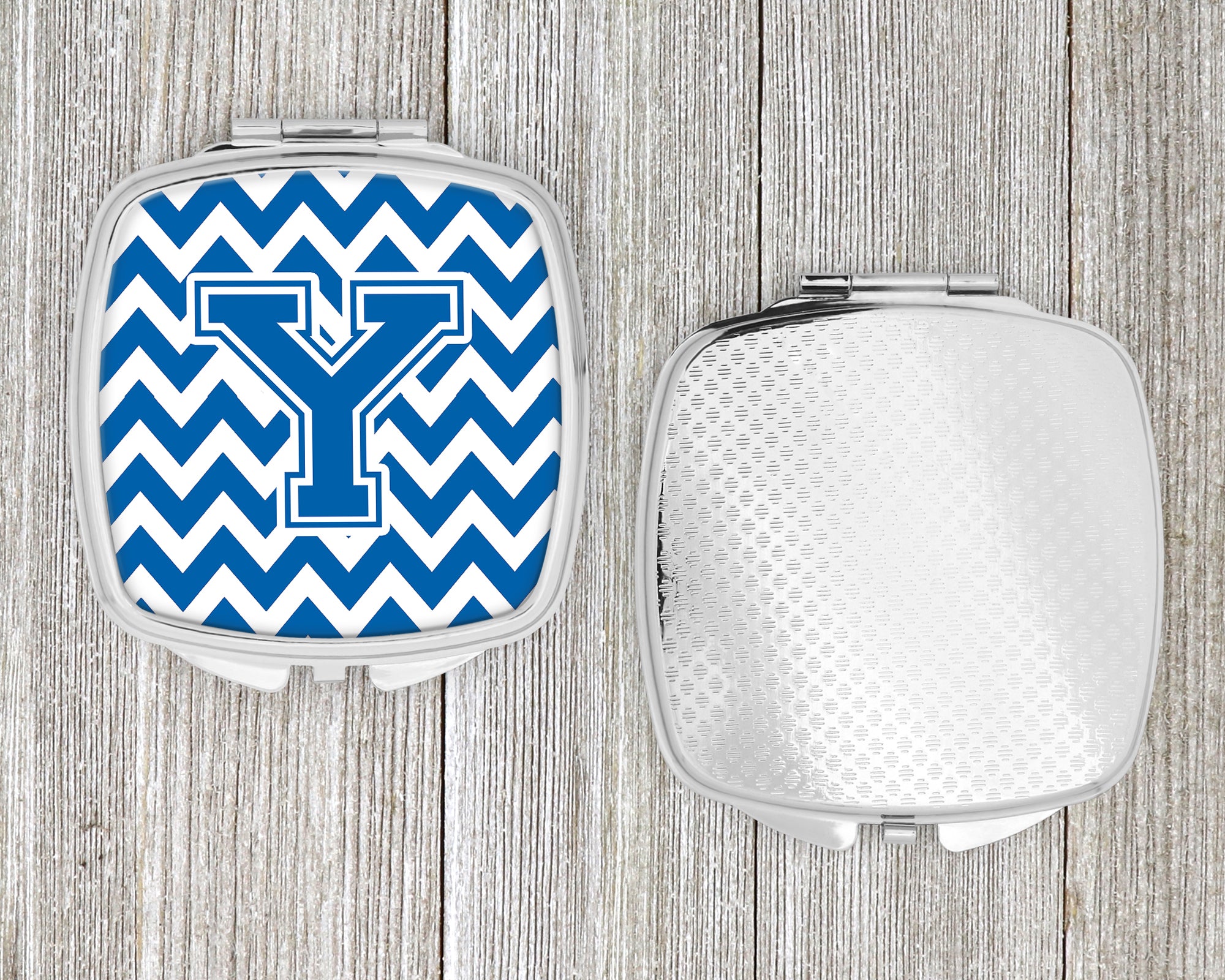 Letter Y Chevron Blue and White Compact Mirror CJ1056-YSCM  the-store.com.