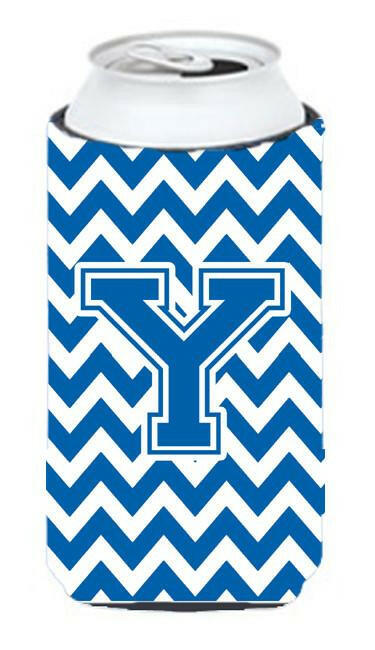 Letter Y Chevron Blue and White Tall Boy Beverage Insulator Hugger CJ1056-YTBC by Caroline's Treasures