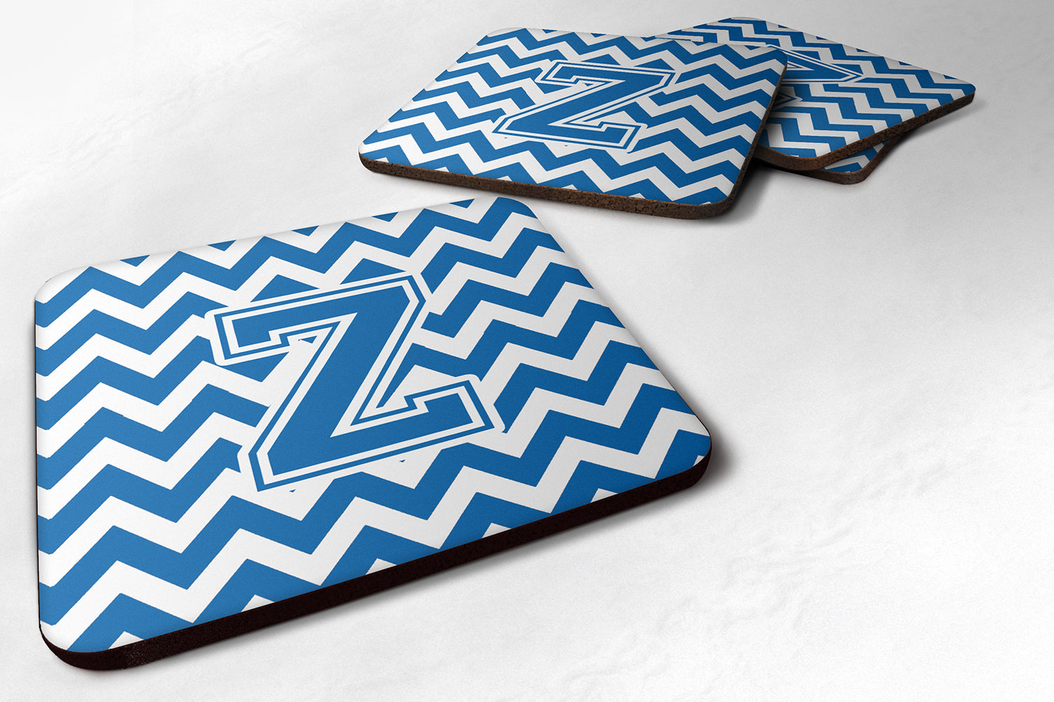 Letter Z Chevron Blue and White Foam Coaster Set of 4 CJ1056-ZFC - the-store.com