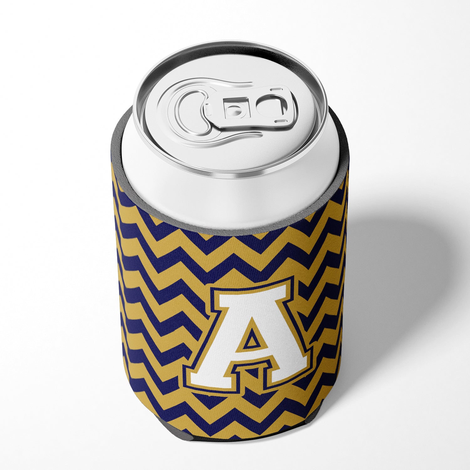 Letter A Chevron Navy Blue and Gold Can or Bottle Hugger CJ1057-ACC.