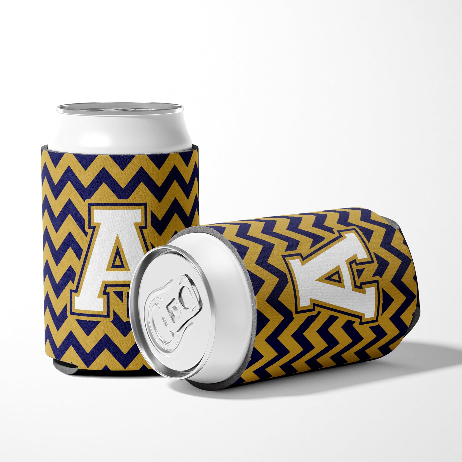 Letter A Chevron Navy Blue and Gold Can or Bottle Hugger CJ1057-ACC.