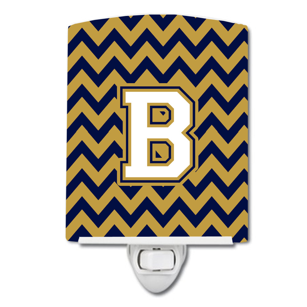 Letter B Chevron Navy Blue and Gold Ceramic Night Light CJ1057-BCNL - the-store.com