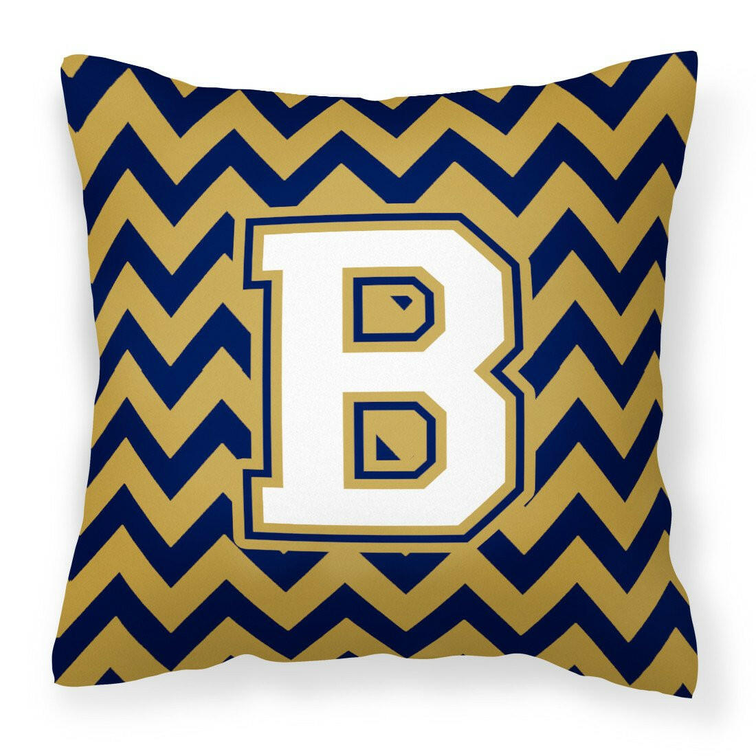 Letter B Chevron Navy Blue and Gold Fabric Decorative Pillow CJ1057-BPW1414 by Caroline's Treasures