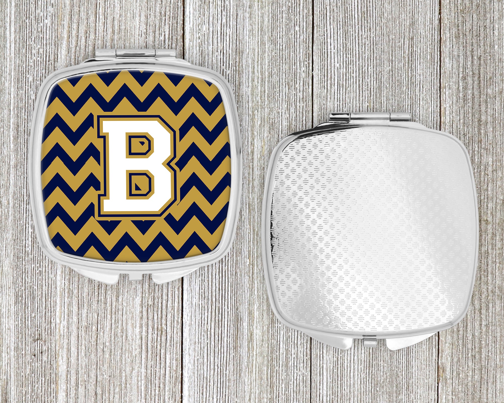 Letter B Chevron Navy Blue and Gold Compact Mirror CJ1057-BSCM  the-store.com.