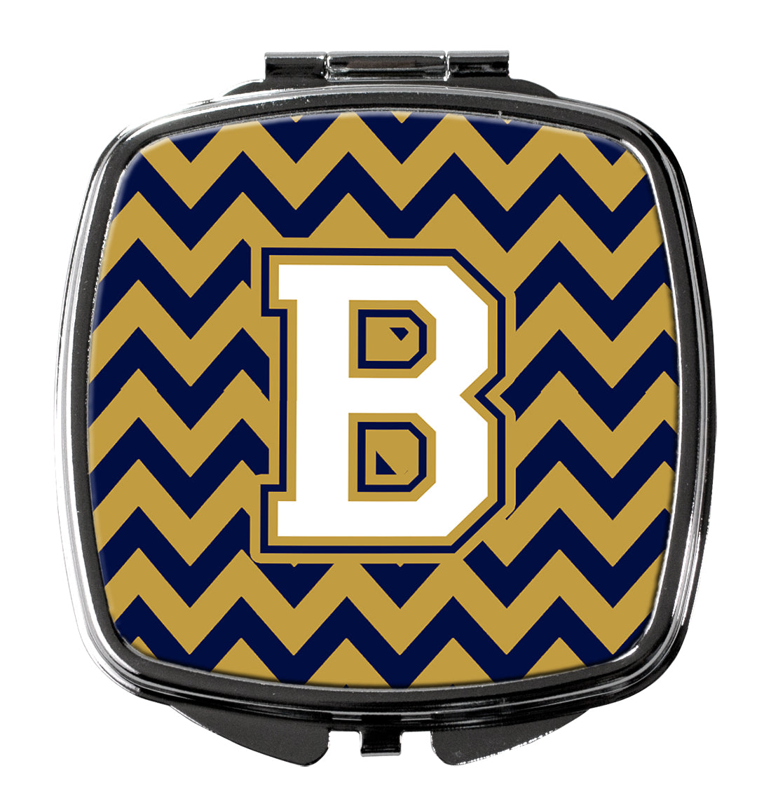 Letter B Chevron Navy Blue and Gold Compact Mirror CJ1057-BSCM  the-store.com.