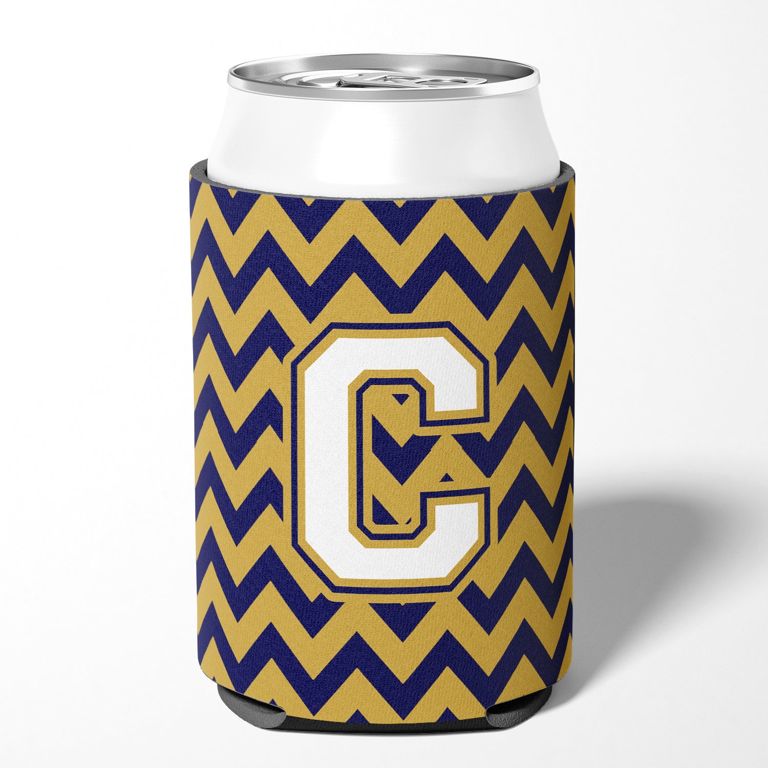 Letter C Chevron Navy Blue and Gold Can or Bottle Hugger CJ1057-CCC.