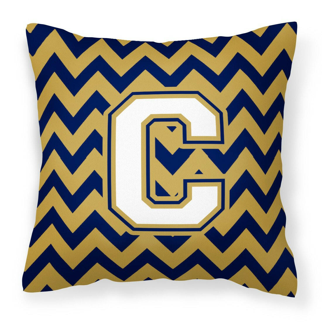 Letter C Chevron Navy Blue and Gold Fabric Decorative Pillow CJ1057-CPW1414 by Caroline's Treasures