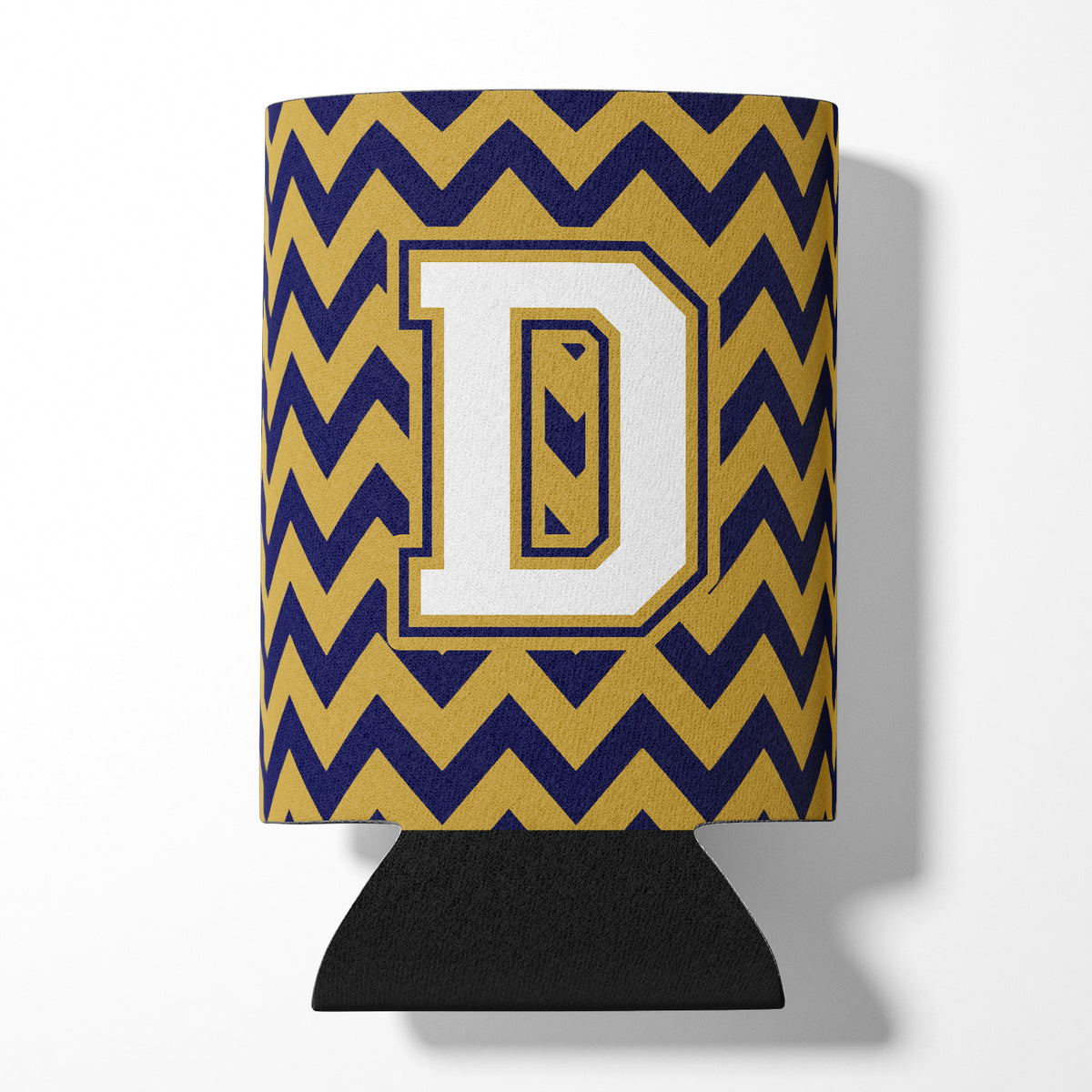 Letter D Chevron Navy Blue and Gold Can or Bottle Hugger CJ1057-DCC.