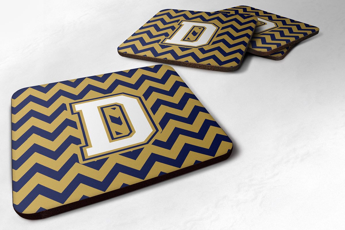 Letter D Chevron Navy Blue and Gold Foam Coaster Set of 4 CJ1057-DFC - the-store.com