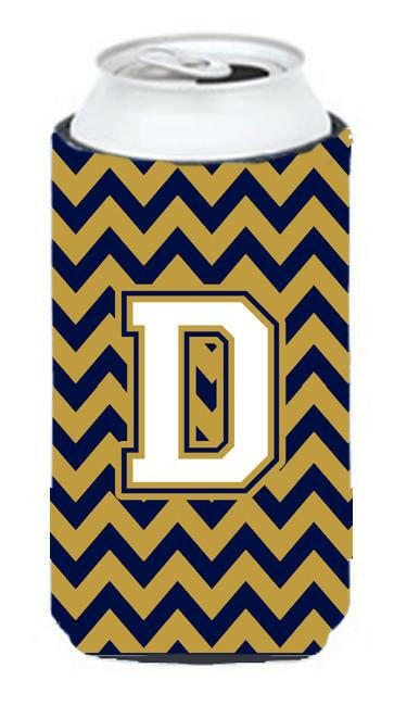 Letter D Chevron Navy Blue and Gold Tall Boy Beverage Insulator Hugger CJ1057-DTBC by Caroline's Treasures