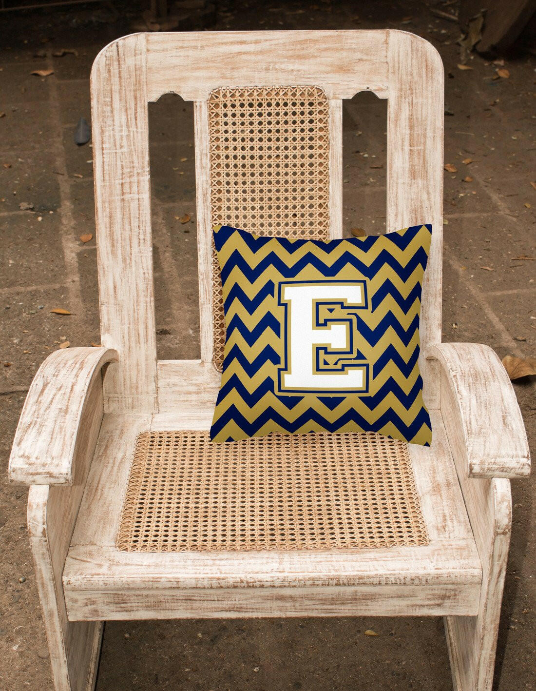 Letter E Chevron Navy Blue and Gold Fabric Decorative Pillow CJ1057-EPW1414 by Caroline's Treasures