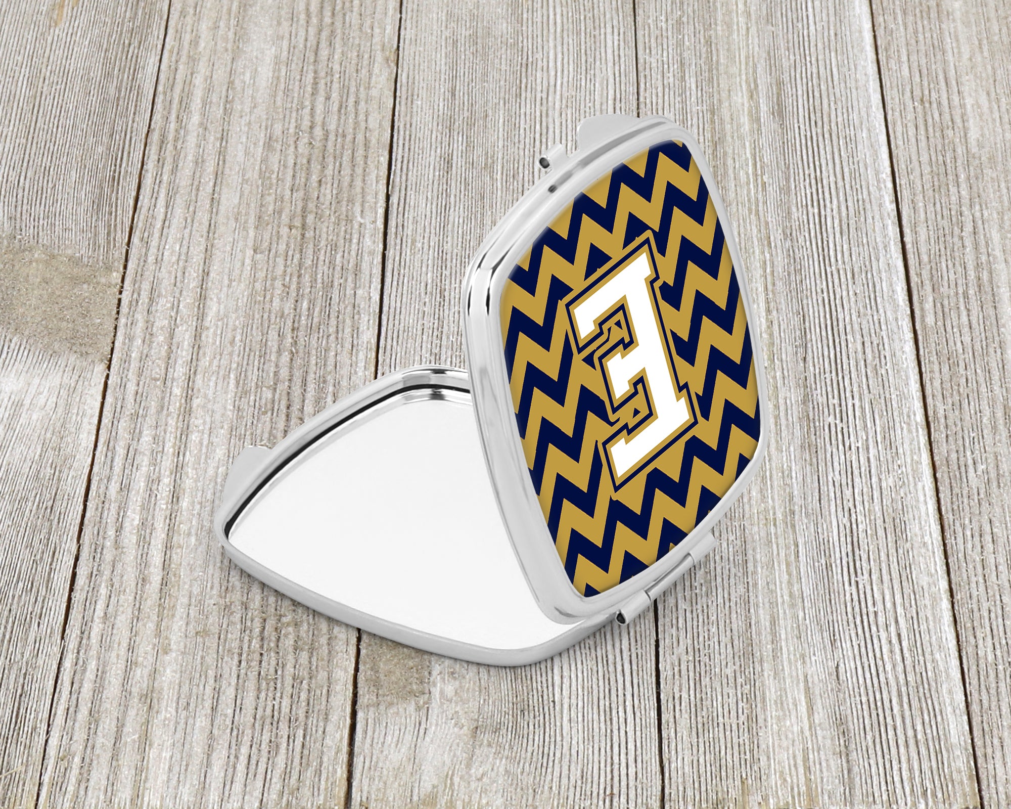 Letter E Chevron Navy Blue and Gold Compact Mirror CJ1057-ESCM  the-store.com.