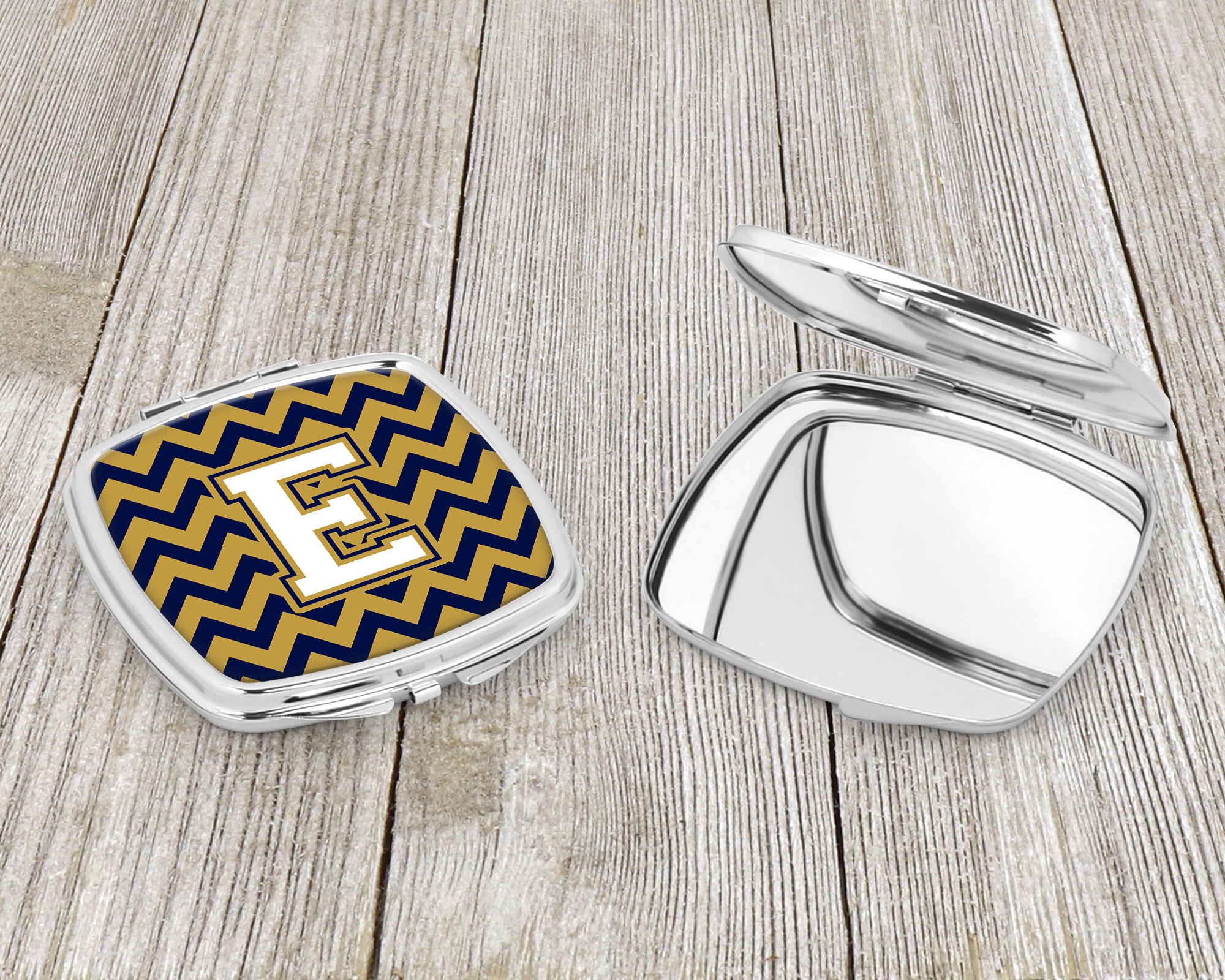 Letter E Chevron Navy Blue and Gold Compact Mirror CJ1057-ESCM  the-store.com.