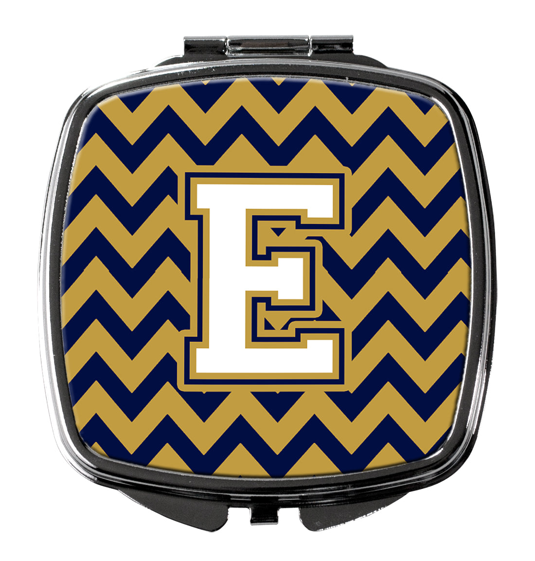 Letter E Chevron Navy Blue and Gold Compact Mirror CJ1057-ESCM  the-store.com.