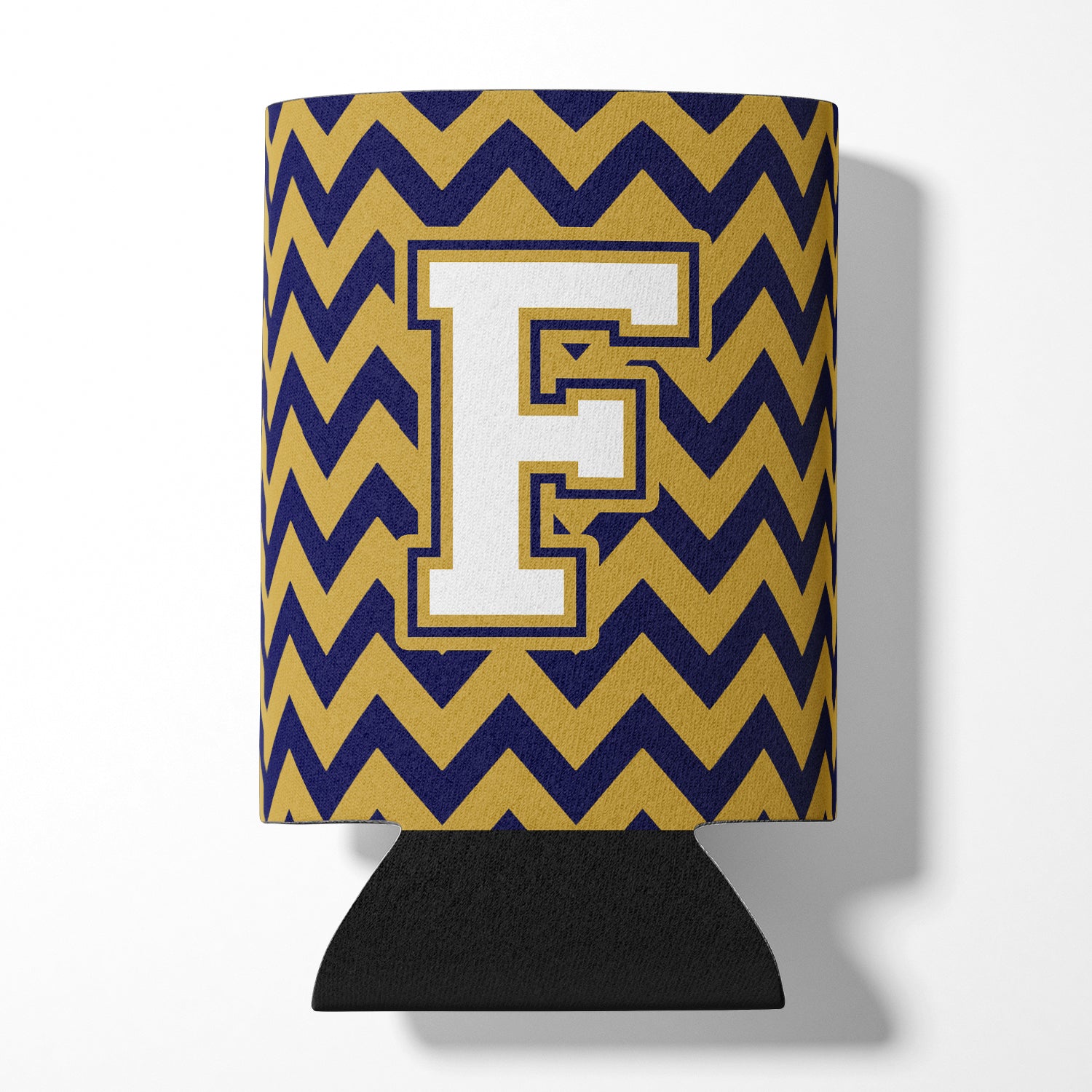 Letter F Chevron Navy Blue and Gold Can or Bottle Hugger CJ1057-FCC.