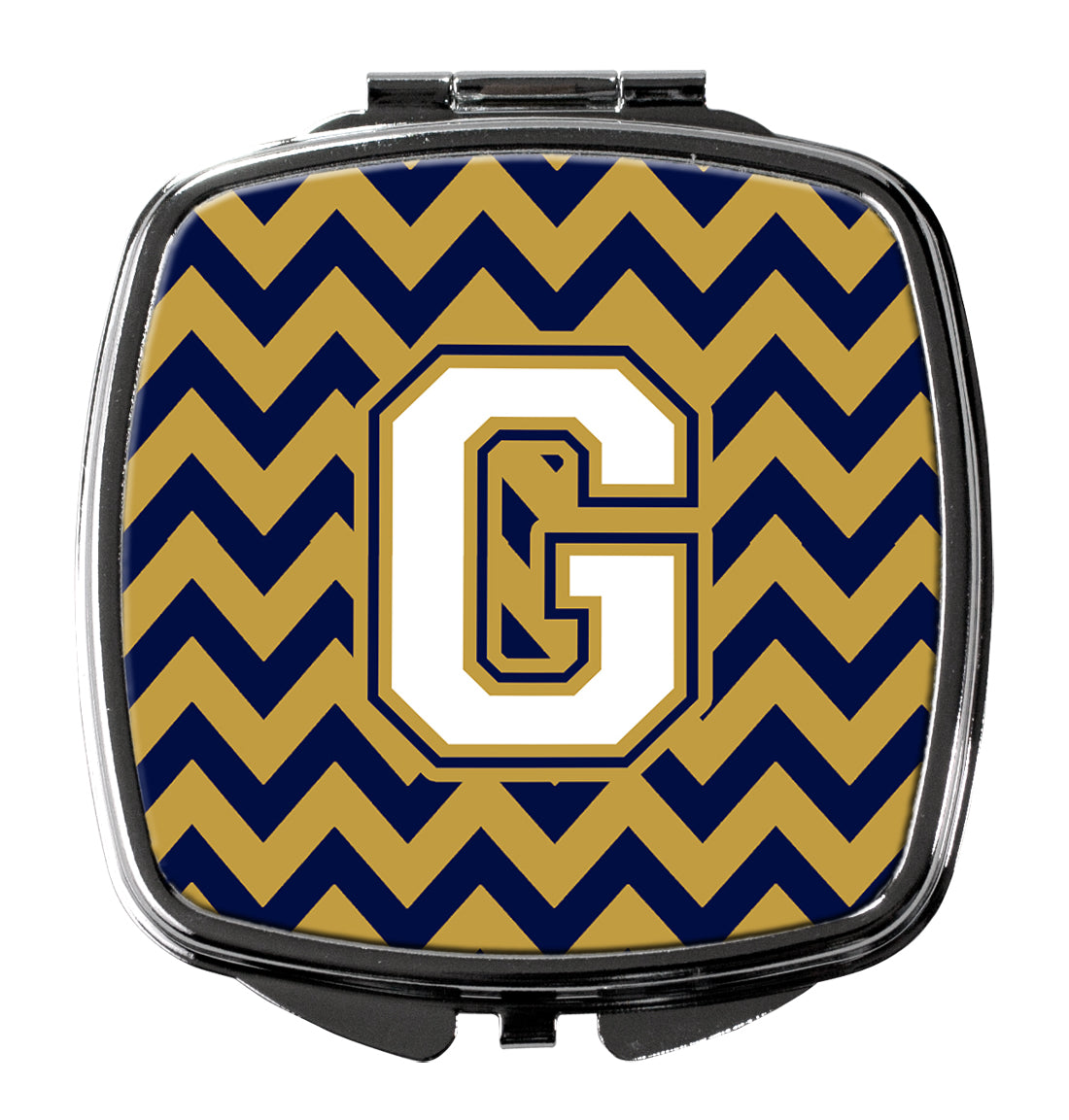 Letter G Chevron Navy Blue and Gold Compact Mirror CJ1057-GSCM  the-store.com.