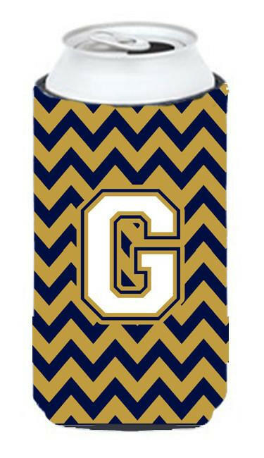 Letter G Chevron Navy Blue and Gold Tall Boy Beverage Insulator Hugger CJ1057-GTBC by Caroline's Treasures