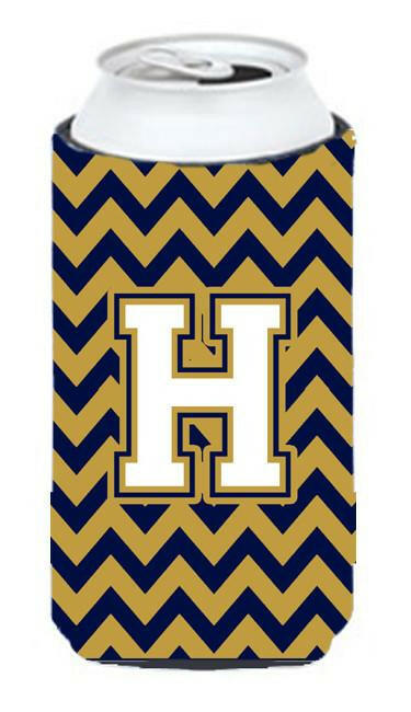 Letter H Chevron Navy Blue and Gold Tall Boy Beverage Insulator Hugger CJ1057-HTBC by Caroline's Treasures