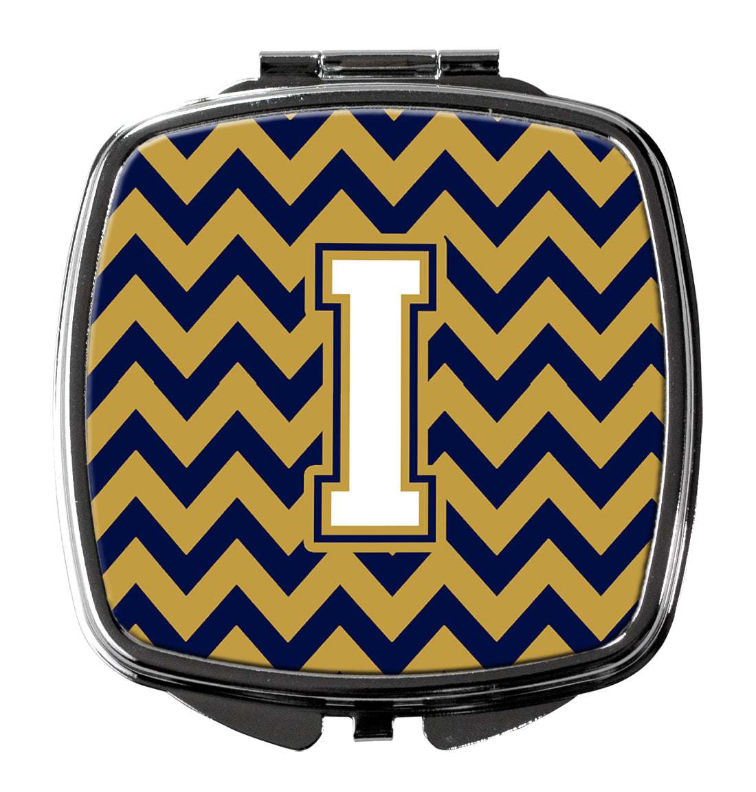 Letter I Chevron Navy Blue and Gold Compact Mirror CJ1057-ISCM  the-store.com.