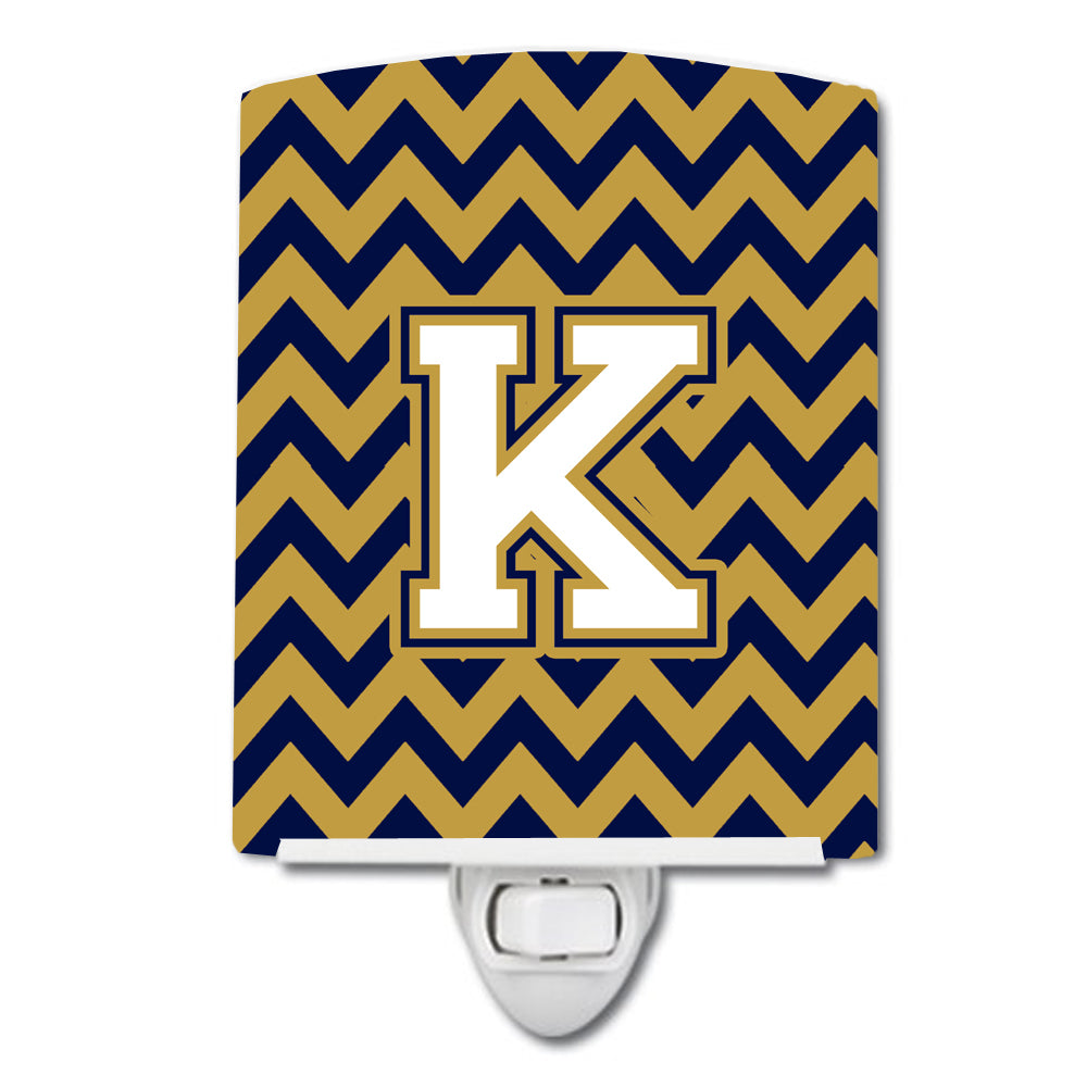 Letter K Chevron Navy Blue and Gold Ceramic Night Light CJ1057-KCNL - the-store.com