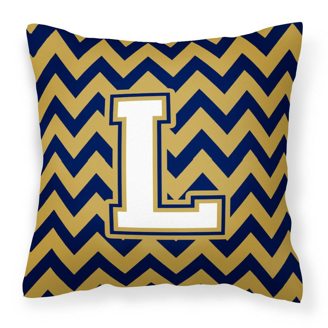 Letter L Chevron Navy Blue and Gold Fabric Decorative Pillow CJ1057-LPW1414 by Caroline's Treasures