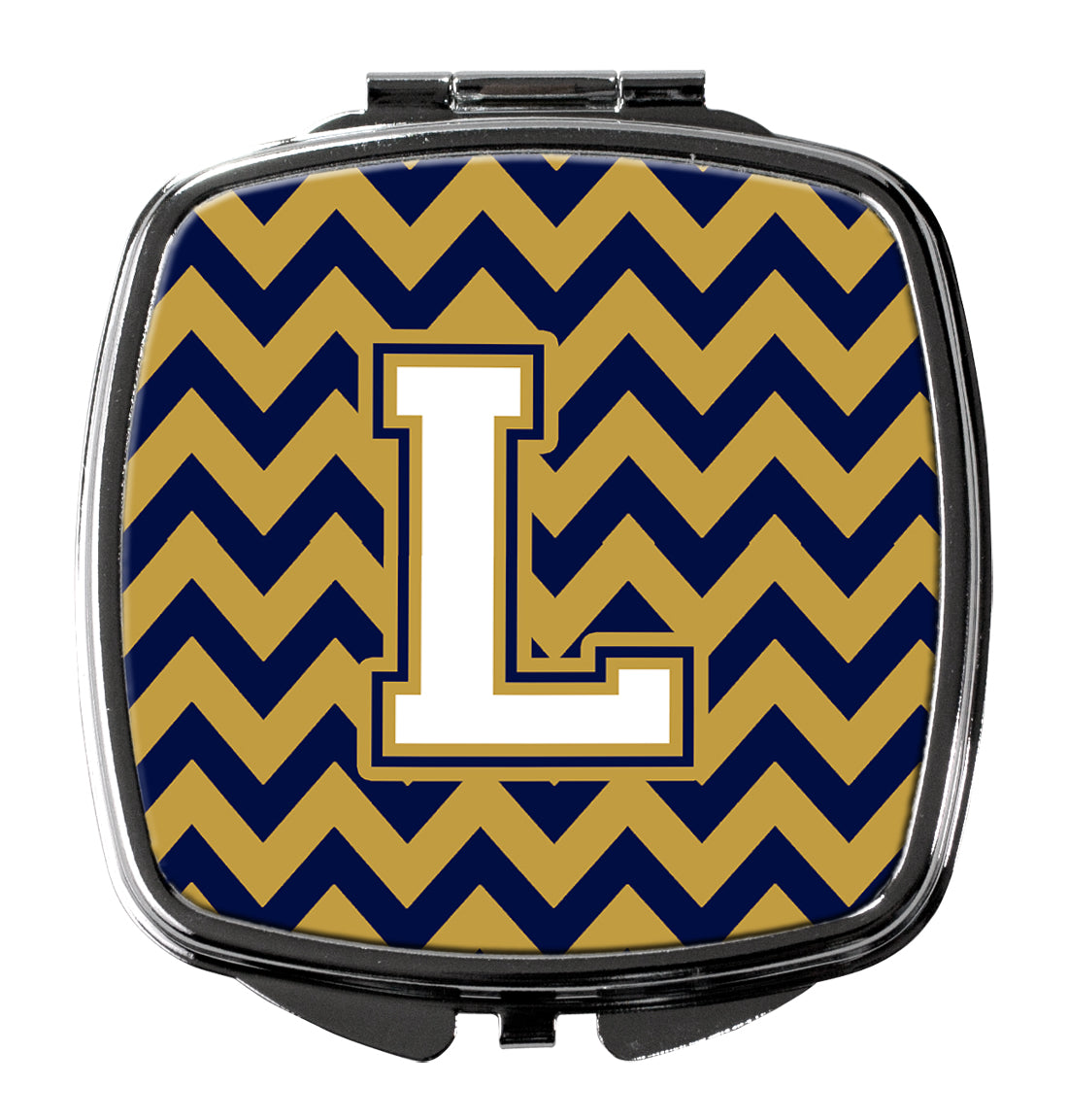 Letter L Chevron Navy Blue and Gold Compact Mirror CJ1057-LSCM  the-store.com.