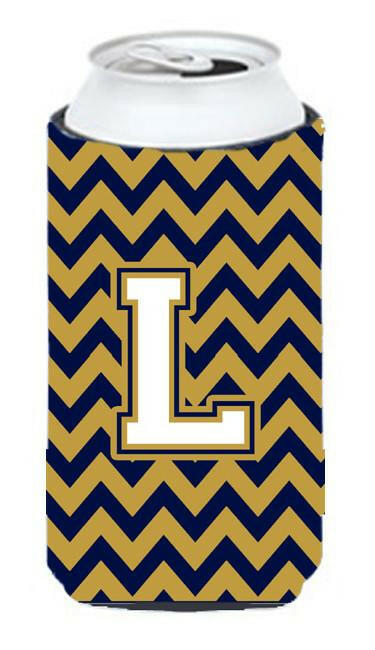 Letter L Chevron Navy Blue and Gold Tall Boy Beverage Insulator Hugger CJ1057-LTBC by Caroline&#39;s Treasures