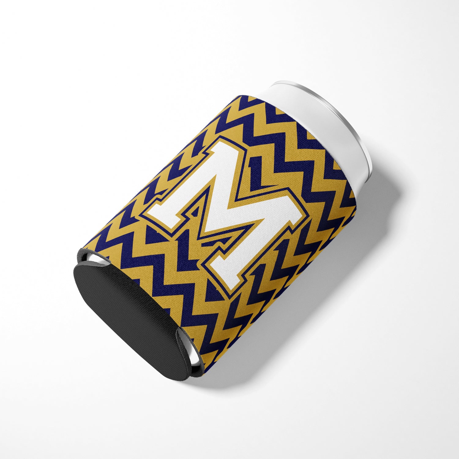 Letter M Chevron Navy Blue and Gold Can or Bottle Hugger CJ1057-MCC.