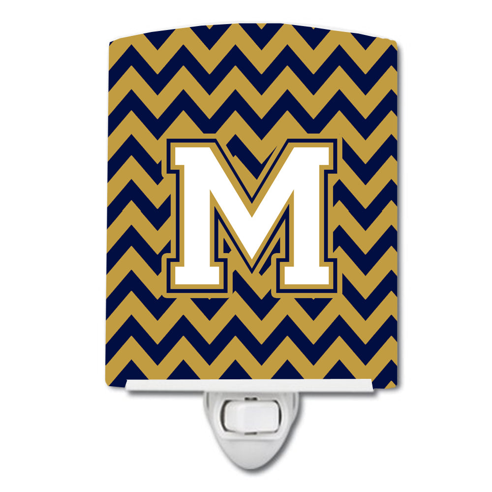 Letter M Chevron Navy Blue and Gold Ceramic Night Light CJ1057-MCNL - the-store.com