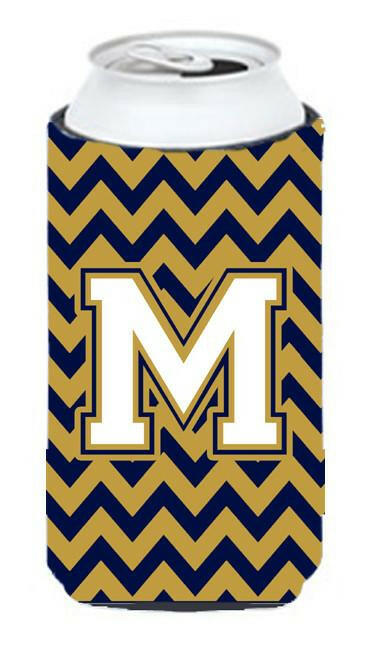 Letter M Chevron Navy Blue and Gold Tall Boy Beverage Insulator Hugger CJ1057-MTBC by Caroline's Treasures