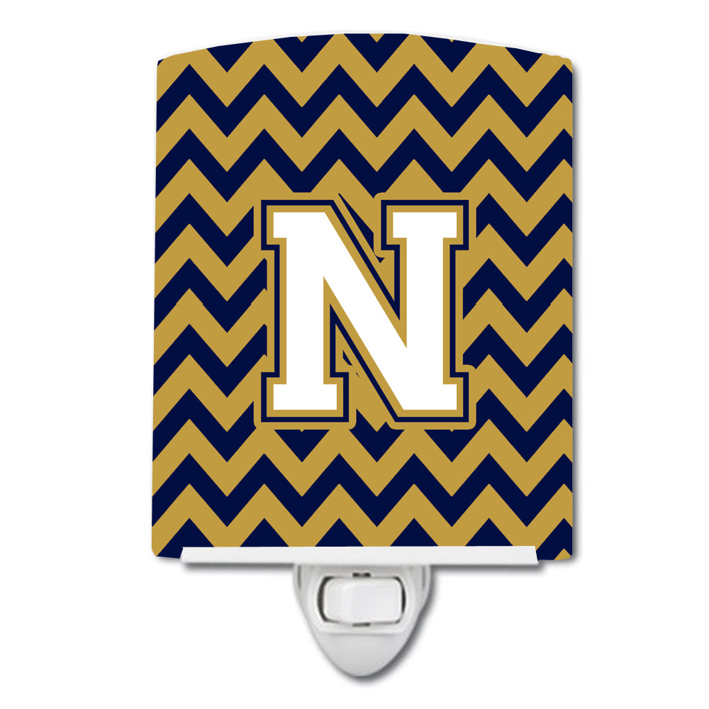 Letter N Chevron Navy Blue and Gold Ceramic Night Light CJ1057-NCNL - the-store.com