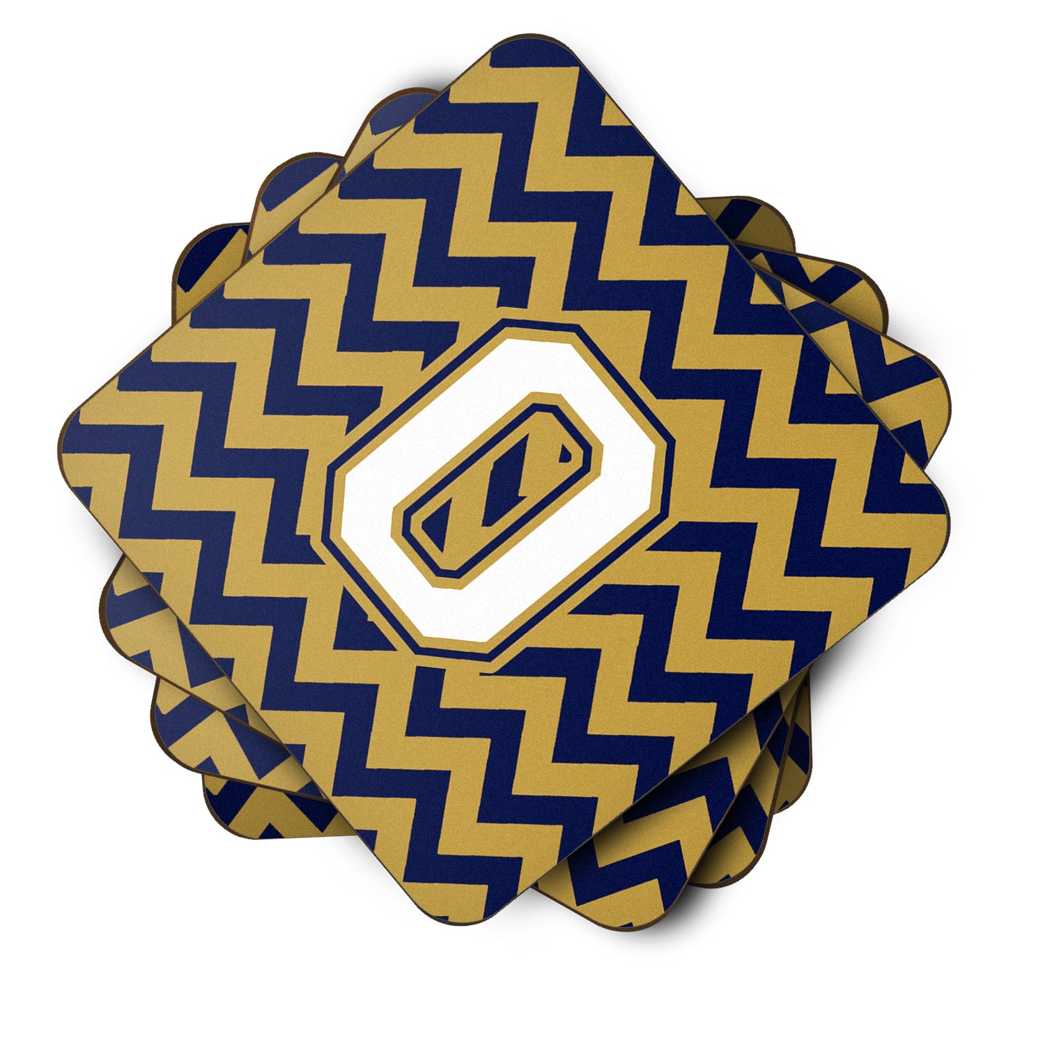 Letter O Chevron Navy Blue and Gold Foam Coaster Set of 4 CJ1057-OFC - the-store.com