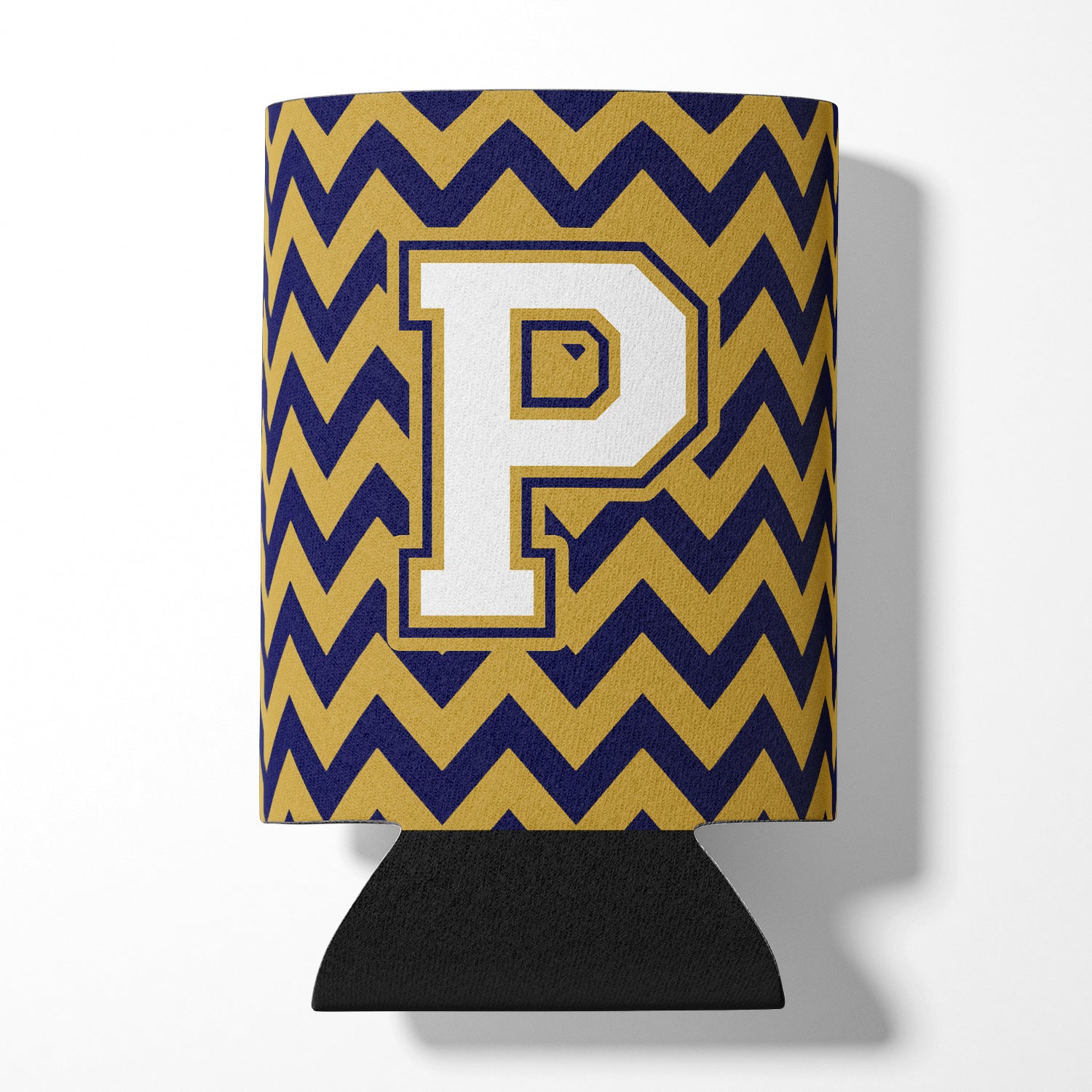 Letter P Chevron Navy Blue and Gold Can or Bottle Hugger CJ1057-PCC.