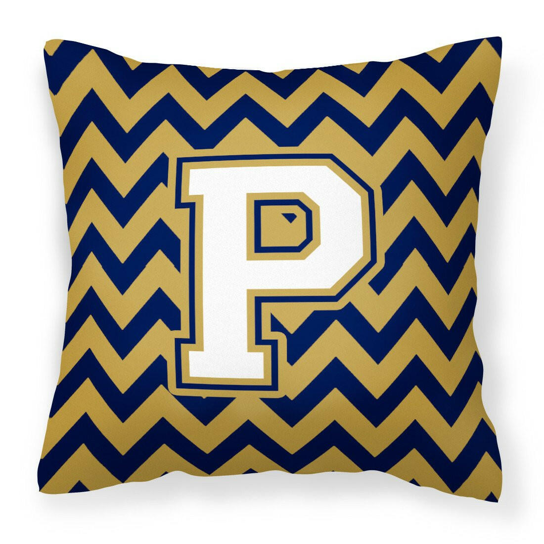 Letter P Chevron Navy Blue and Gold Fabric Decorative Pillow CJ1057-PPW1414 by Caroline's Treasures