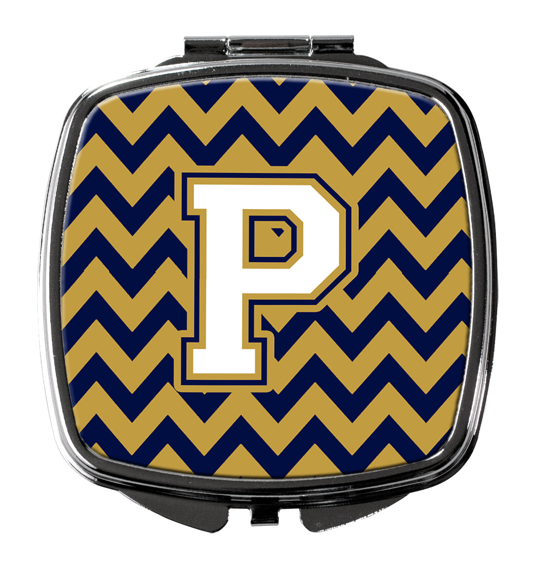 Letter P Chevron Navy Blue and Gold Compact Mirror CJ1057-PSCM  the-store.com.