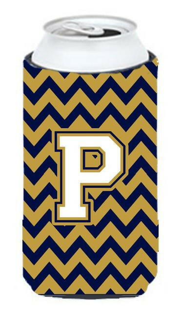 Letter P Chevron Navy Blue and Gold Tall Boy Beverage Insulator Hugger CJ1057-PTBC by Caroline&#39;s Treasures