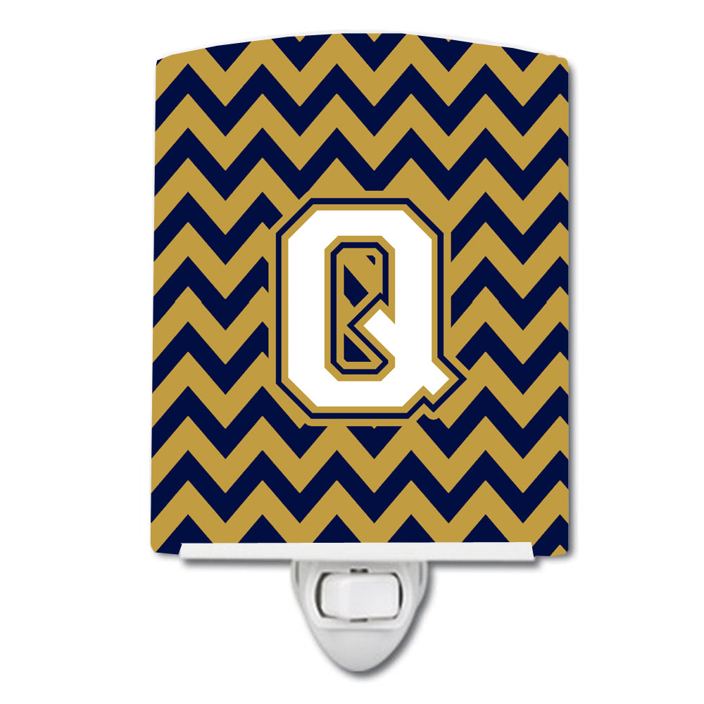 Letter Q Chevron Navy Blue and Gold Ceramic Night Light CJ1057-QCNL - the-store.com