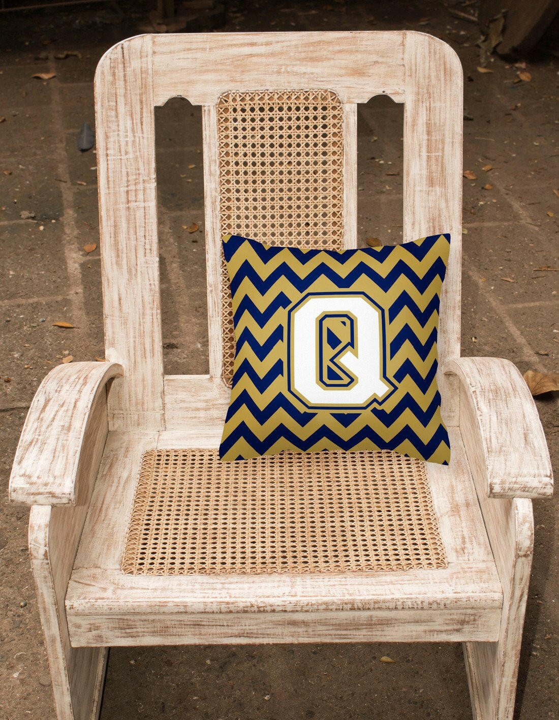 Letter Q Chevron Navy Blue and Gold Fabric Decorative Pillow CJ1057-QPW1414 by Caroline's Treasures