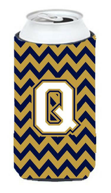 Letter Q Chevron Navy Blue and Gold Tall Boy Beverage Insulator Hugger CJ1057-QTBC by Caroline&#39;s Treasures