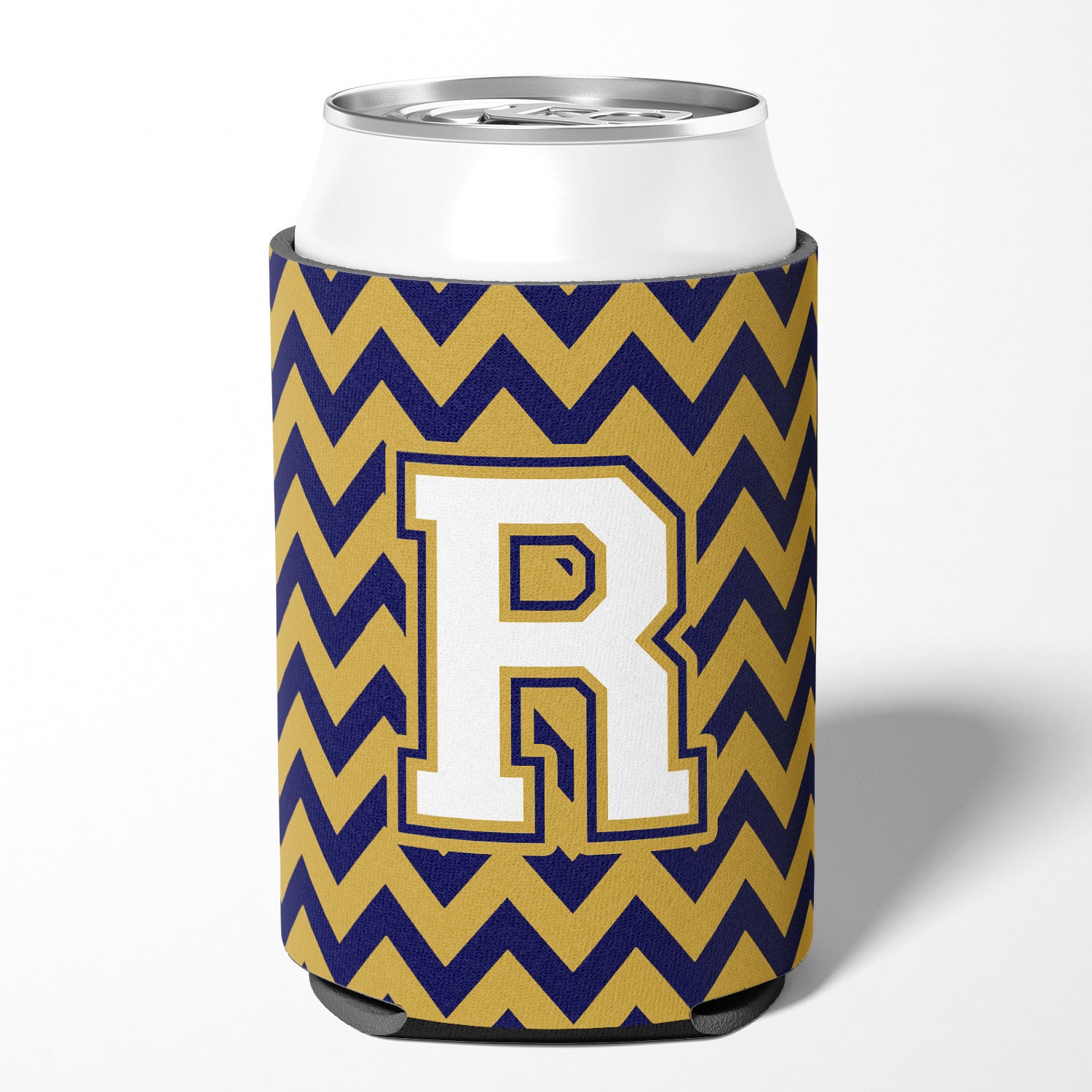 Letter R Chevron Navy Blue and Gold Can or Bottle Hugger CJ1057-RCC.