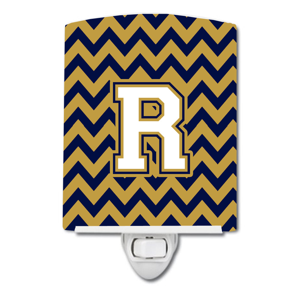 Letter R Chevron Navy Blue and Gold Ceramic Night Light CJ1057-RCNL - the-store.com